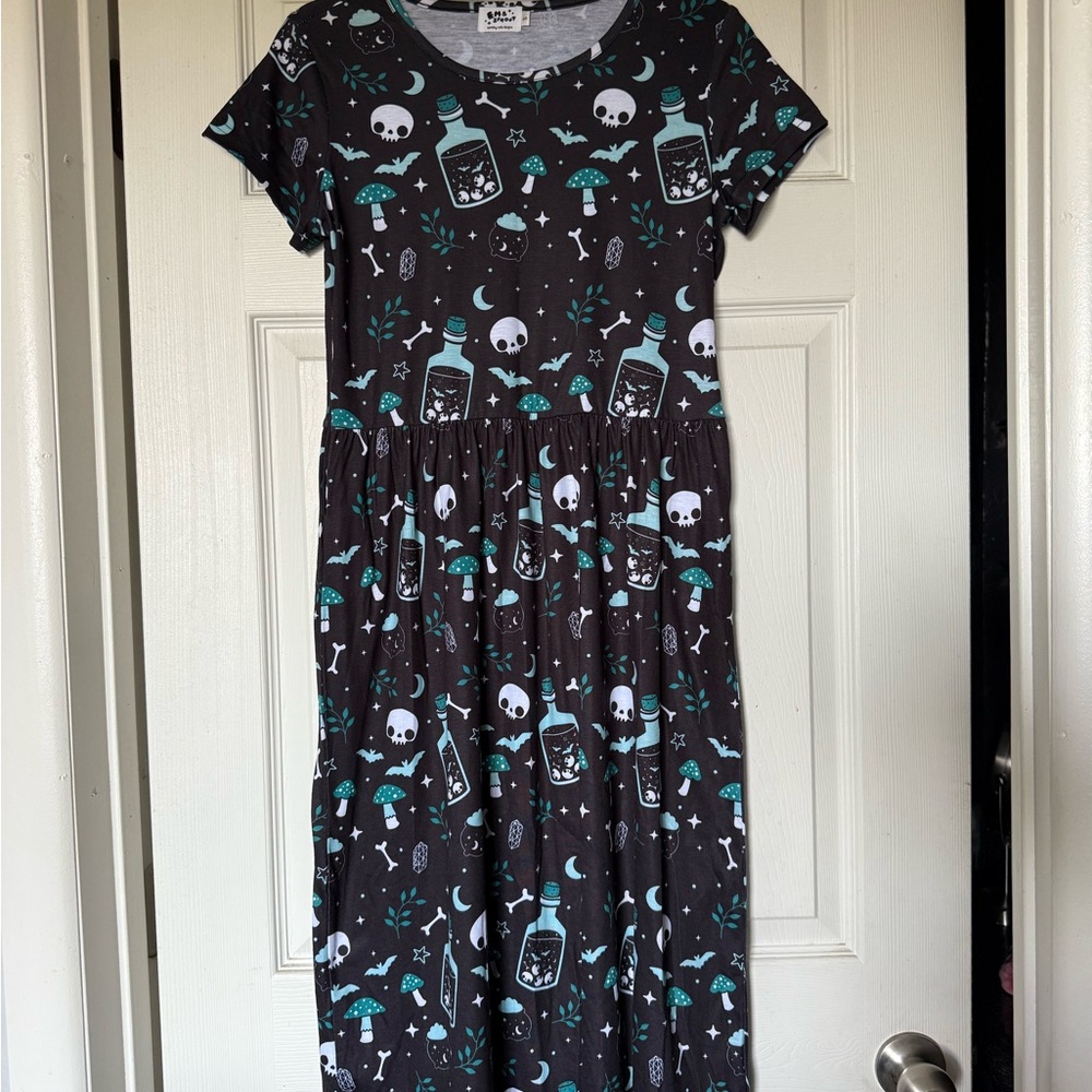 Em & Sprout Mushroom Skull Print Midi Dress